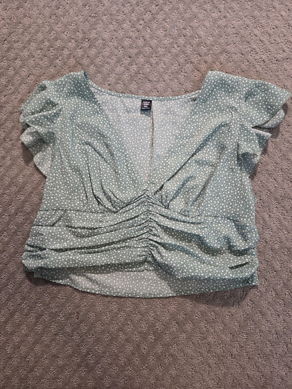 Women’s Sage Green Ruched V-Neck Crop Top